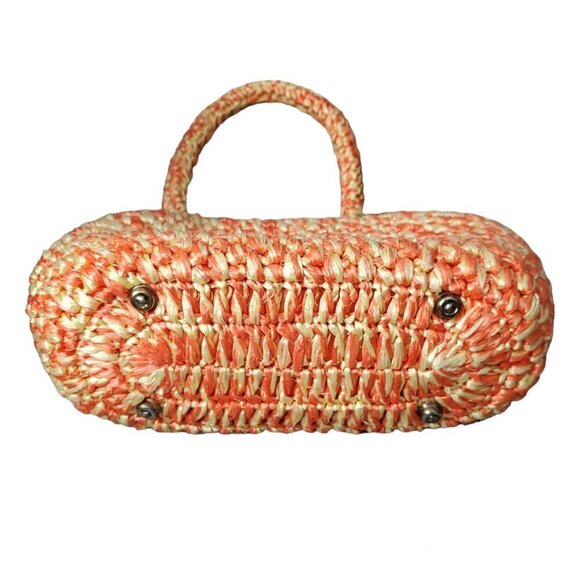 Vintage 1950s 1960s Orange And Yellow Crochet Raffia Handbag Purse - Picture 12 of 13